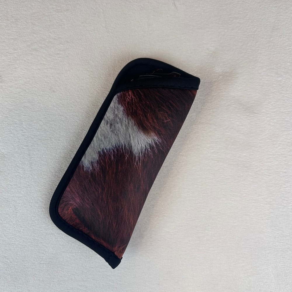 Eyeglass Case Brown White Cow Print Soft Glasses Holder Protector New Boutique - Picture 4 of 4